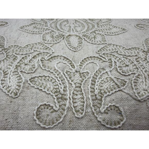 Luxury Throw Pillows Embroidered Rectangular Decor Linen Blend Natural 20”X14” - Picture 6 of 14
